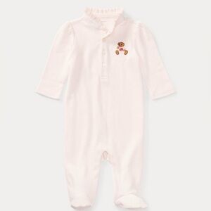 Ralph Lauren| pink Baby Onesie with Teddy Bear Embroidery
